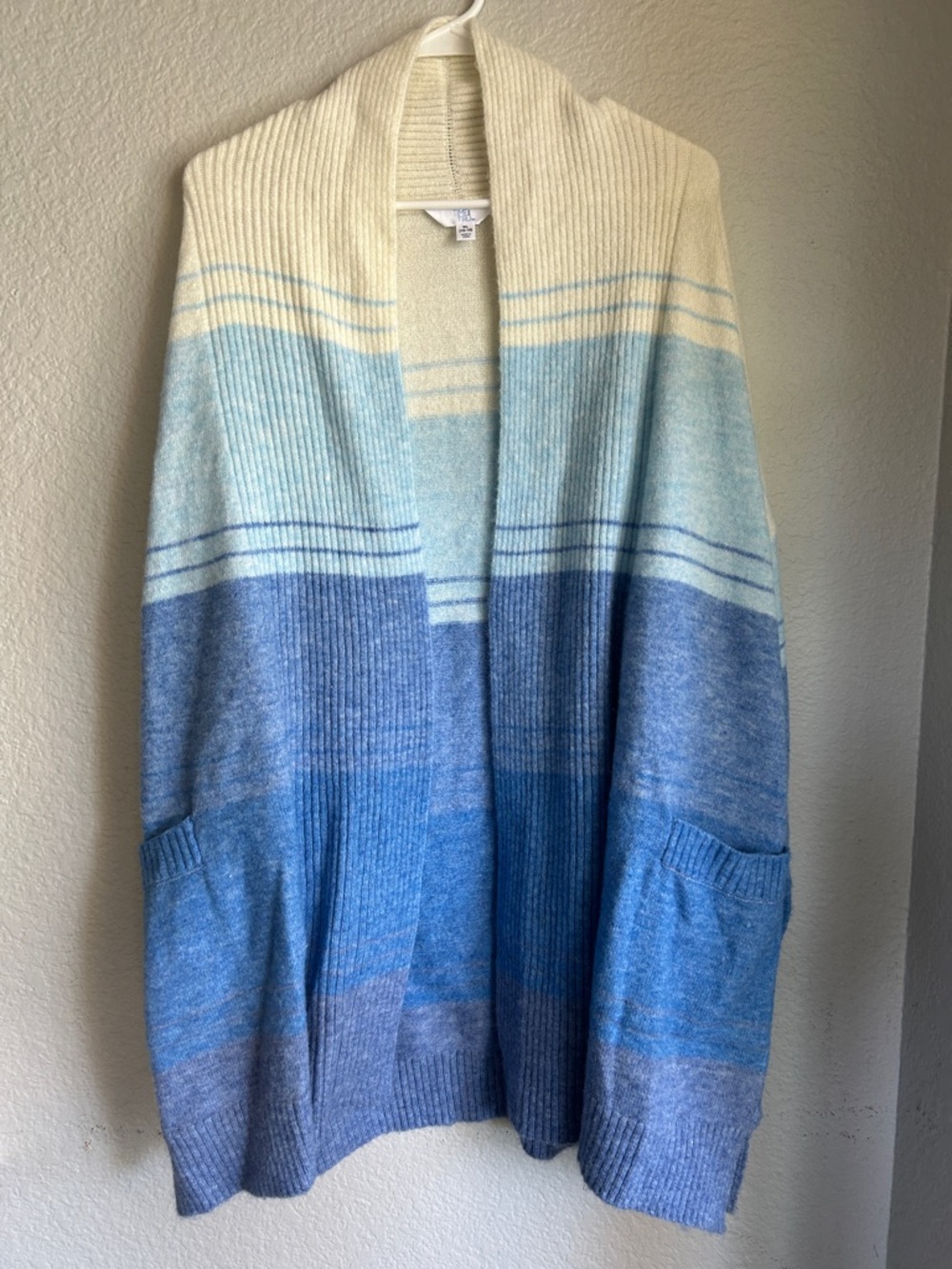 Time and Tru Blue Ombre Open-Front Cardigan with Cream Top - EUC!